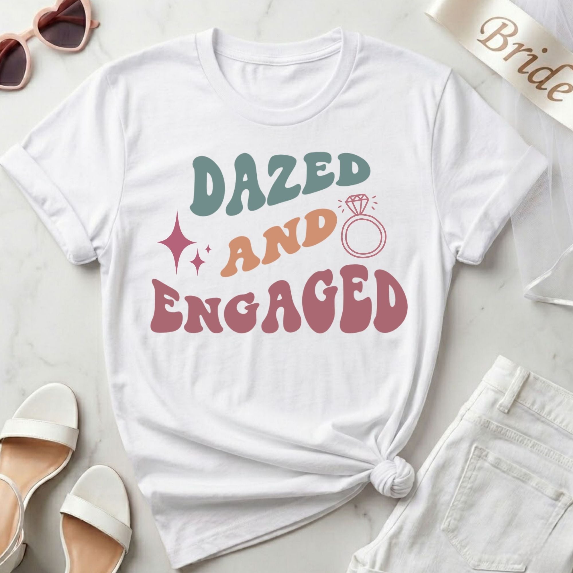 Dazed and Engaged Bride & Bach Matching Group Shirts | Funny Disco Bachelorette Party Shirt