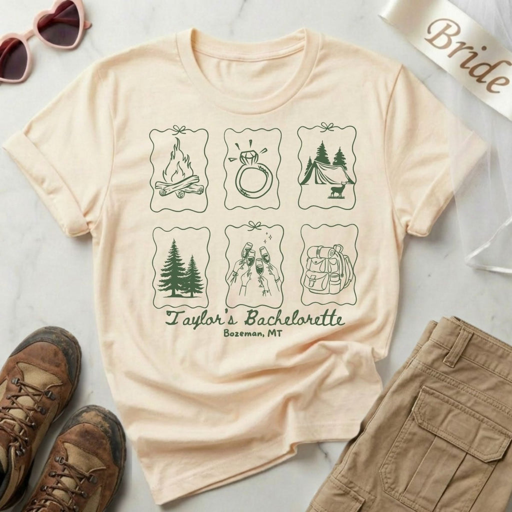 Matching Camp Bachelorette Shirts Group sets | Bride Squad Camping Bach Party Shirt - YellownBlue