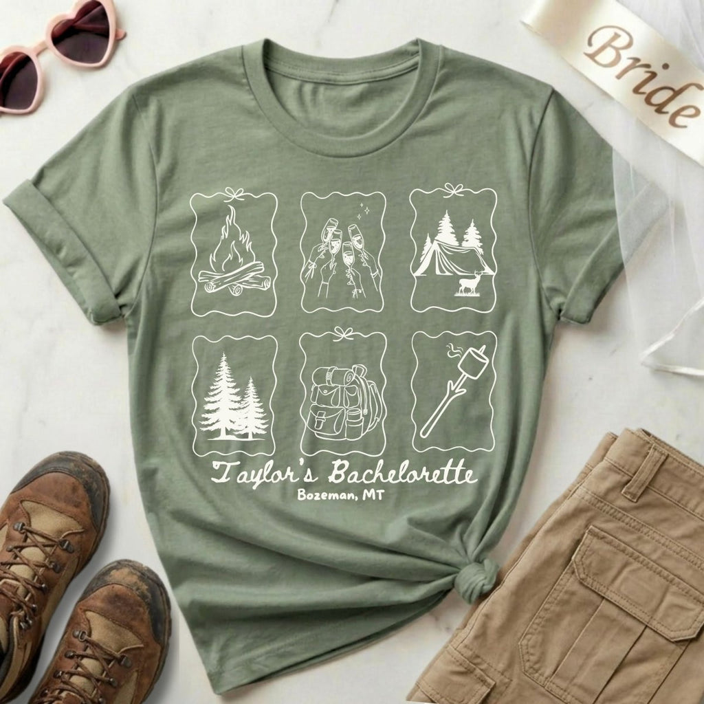 Matching Camp Bachelorette Shirts Group sets | Bride Squad Camping Bach Party Shirt - YellownBlue