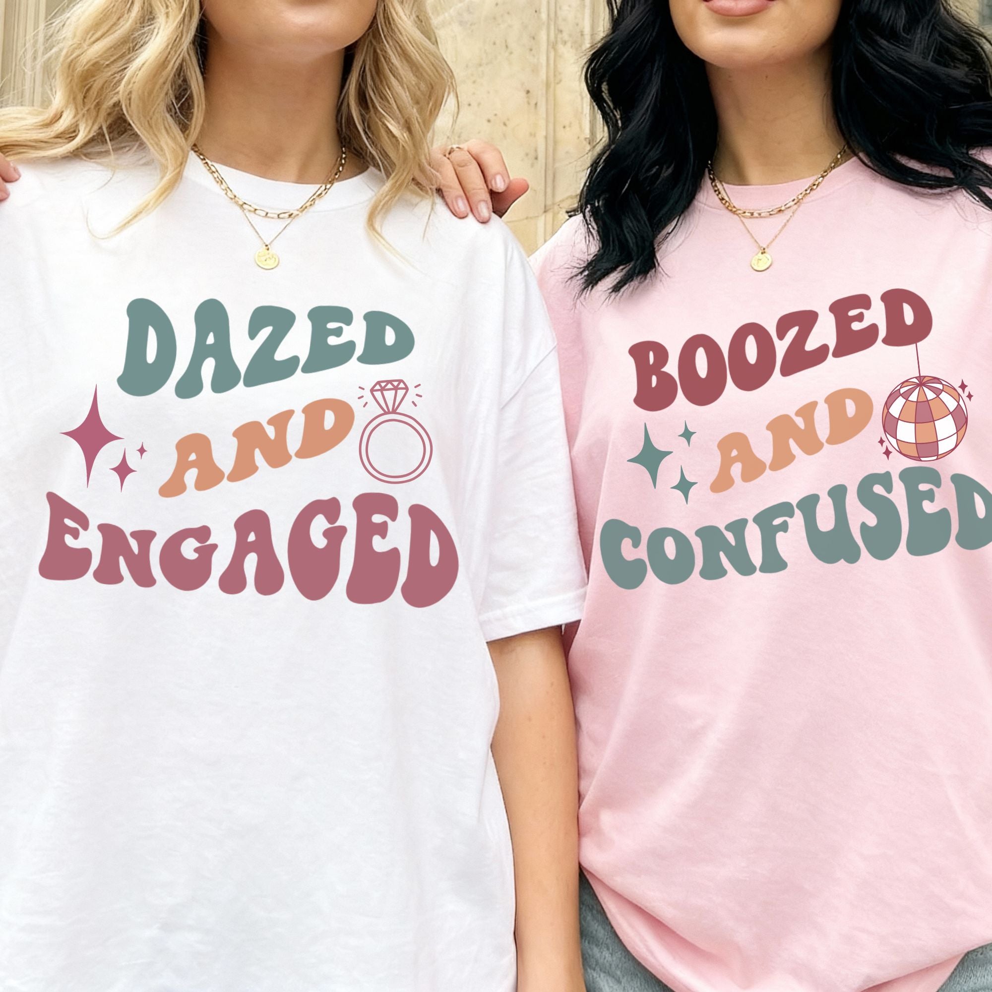 Dazed and Engaged Bride & Bach Matching Group Shirts | Funny Disco Bachelorette Party Shirt