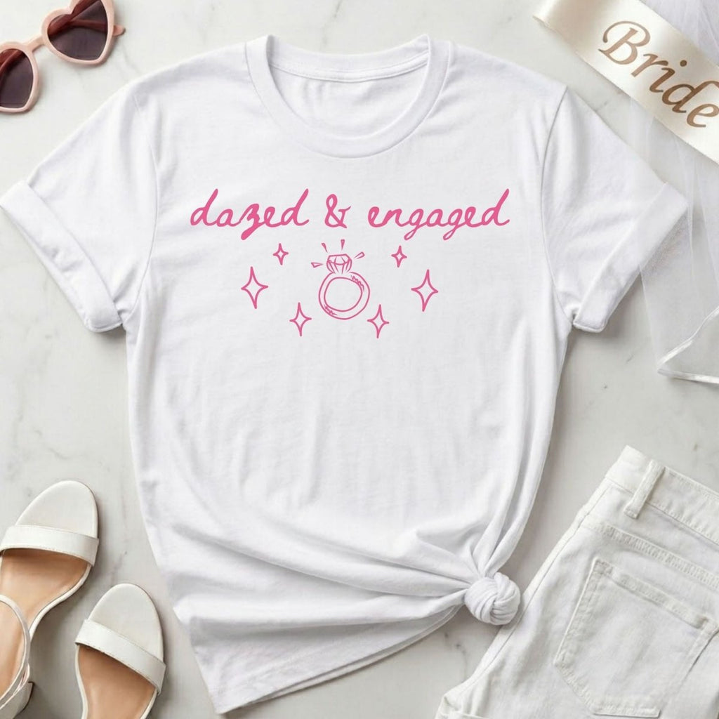 Dazed and Engaged Matching Bachelorette T-Shirt | Minimalist Bachelorette Party Shirt - YellownBlue