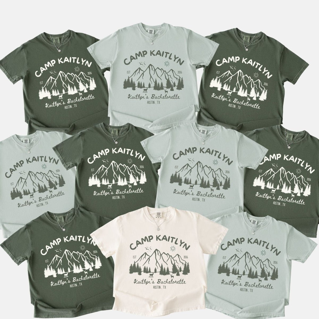 Camp Bachelorette Shirts Sets | Matching Bride Squad Camping Bach Party Shirt - YellownBlue
