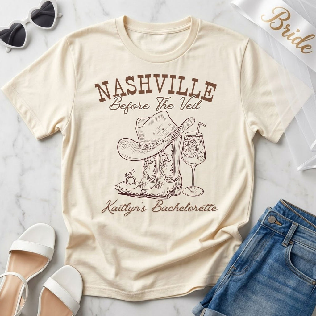 Custom Nashville Matching Bachelorette T-Shirt | Bride Squad Bach Party Trip Shirt - YellownBlue