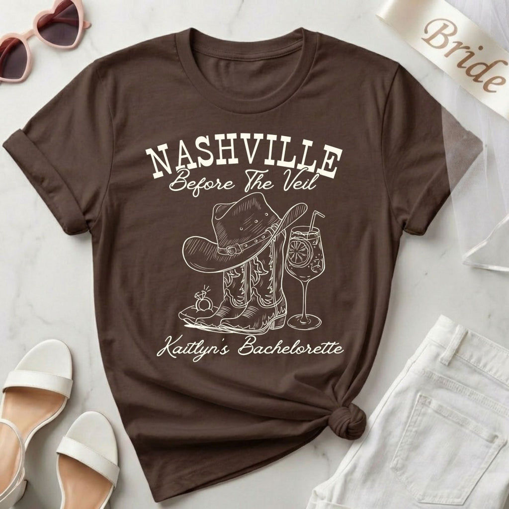 Custom Nashville Matching Bachelorette T-Shirt | Bride Squad Bach Party Trip Shirt - YellownBlue