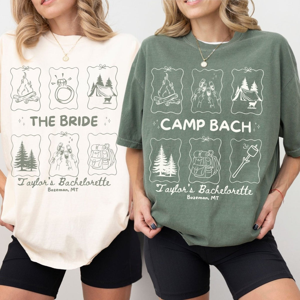 Matching Camp Bachelorette Shirts Group sets | Bride Squad Camping Bach Party Shirt - YellownBlue