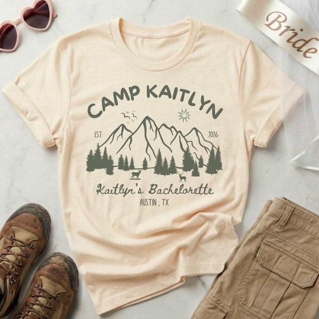 Camp Bachelorette Shirts Sets | Matching Bride Squad Camping Bach Party Shirt - YellownBlue