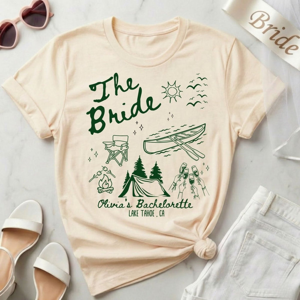 Matching Camp Lake Bachelorette Shirts Group sets | Bride Squad Camping Bach Party Shirt - YellownBlue