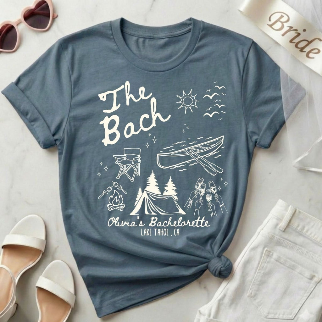 Matching Camp Lake Bachelorette Shirts Group sets | Bride Squad Camping Bach Party Shirt - YellownBlue