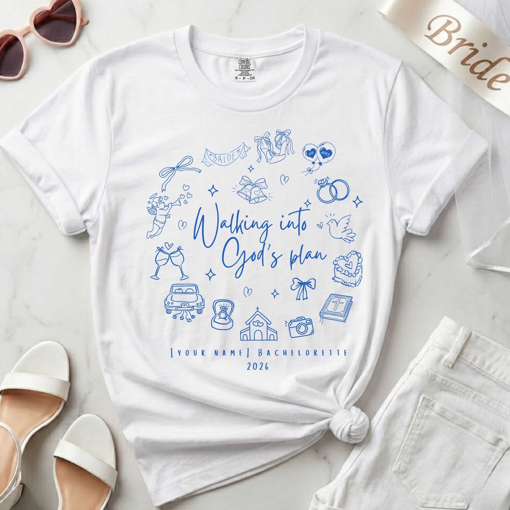 Walking Into God's Plan Bride T-Shirt | Custom Christian Bachelorette Tee