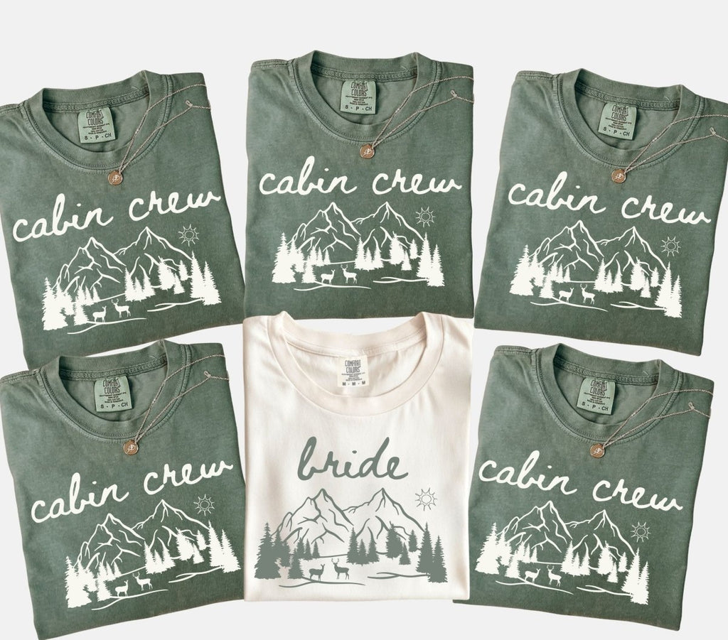 Cabin Crew Matching Camp Bachelorette Shirts | Bride Squad Camping Bach Party Shirt - YellownBlue