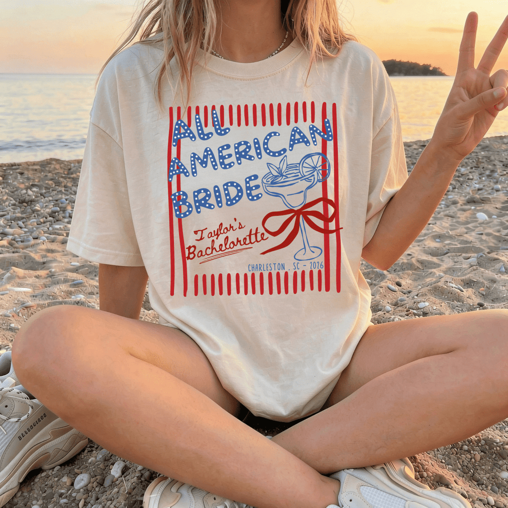 Patriotic USA All American Bride Bachelorette Custom T-Shirt - YellownBlue