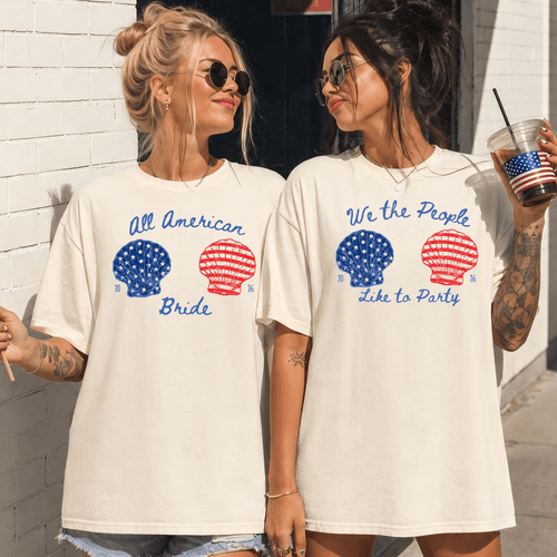All American Bride & Squad Bachelorette Custom T-Shirt Set - YellownBlue