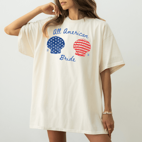All American Bride & Squad Bachelorette Custom T-Shirt Set - YellownBlue