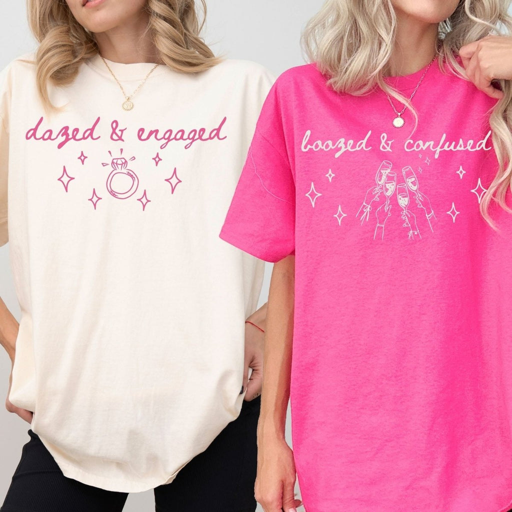 Dazed and Engaged Matching Bachelorette T-Shirt | Minimalist Bachelorette Party Shirt - YellownBlue