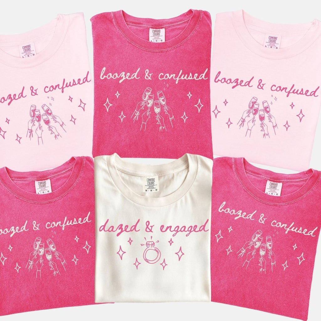 Dazed and Engaged Matching Bachelorette T-Shirt | Minimalist Bachelorette Party Shirt - YellownBlue