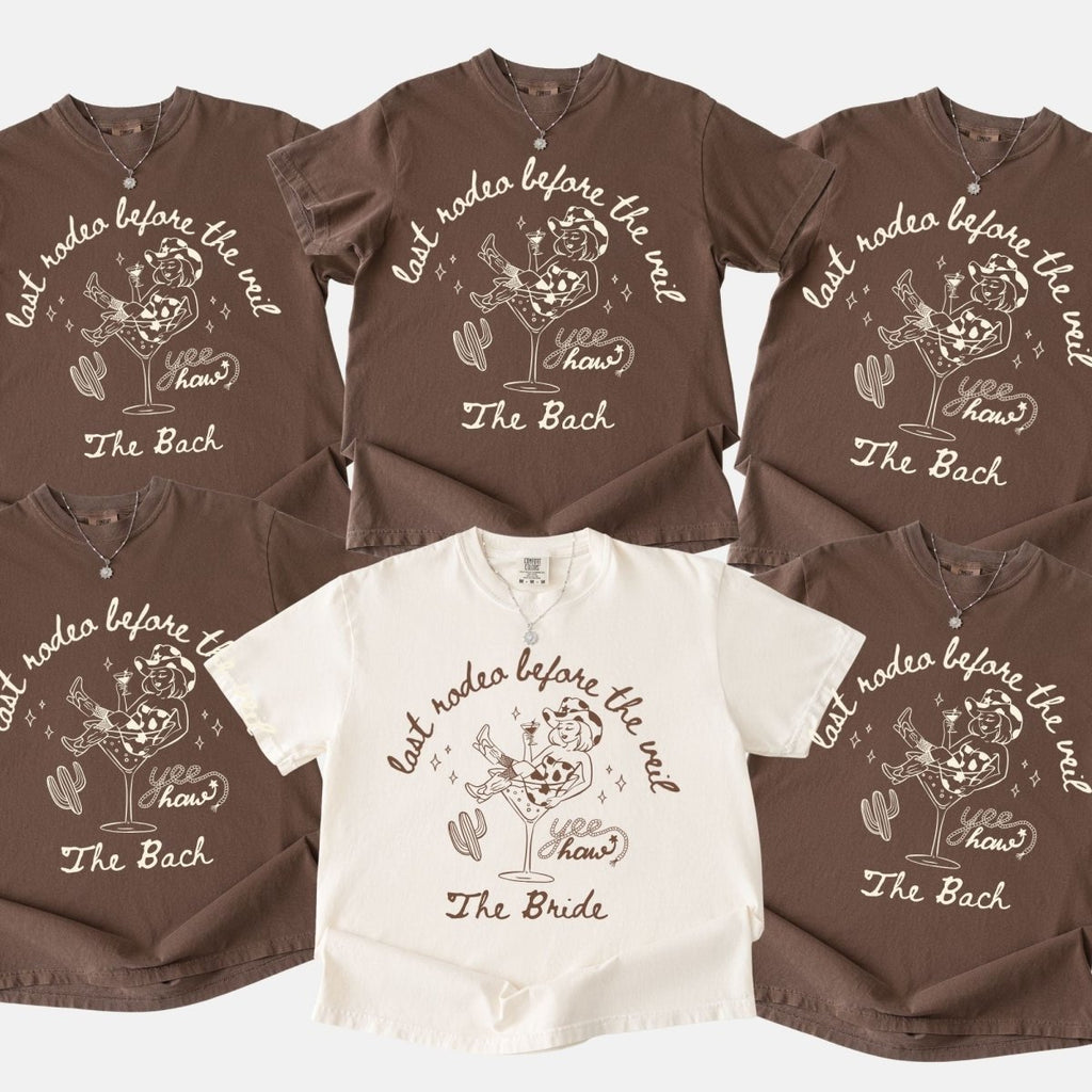 Last Rodeo Western Matching Bachelorette T-Shirt | Bride Squad Bach Party Trip Shirt - YellownBlue