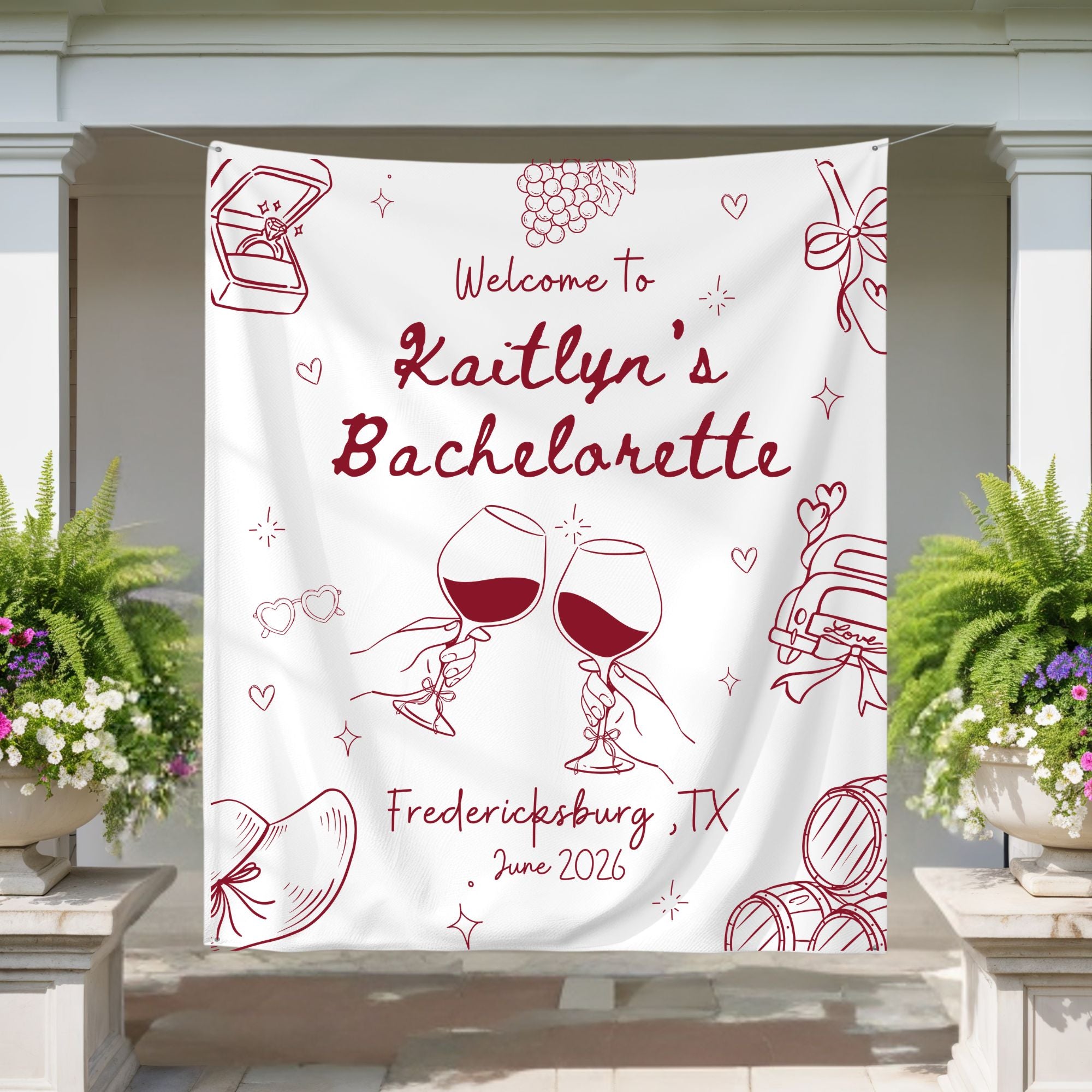 Wine themed bachelorette party banner photo backdrop for winery bach weekend decorations
